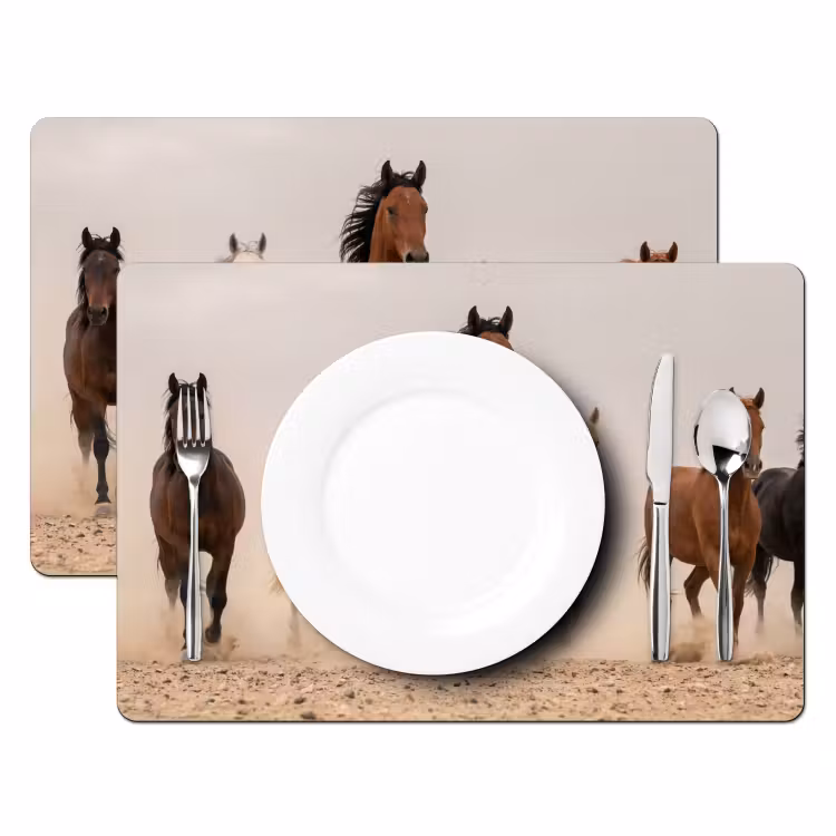 Kudde paarden - Stofwolk - Bruin - Zwart Placemat vinyl groot -zzsfeer2_Kitchenyeah-website