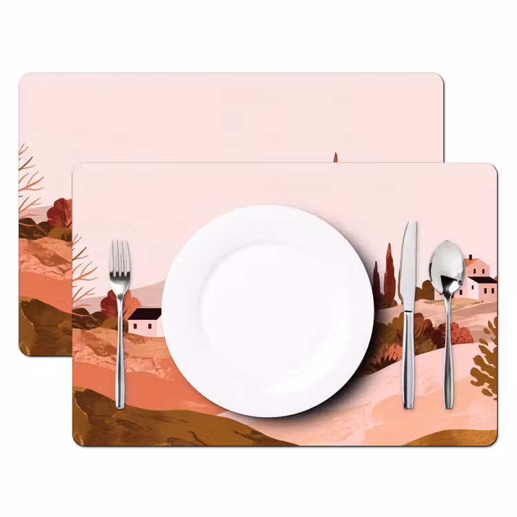 Heuvellandschap - Grafisch - Terracotta Placemat vinyl groot -zzsfeer2_Kitchenyeah-website