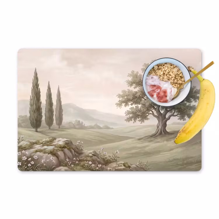Heuvellandschap - Bomen - Natuur - Groen Placemat vinyl groot -zzzproduct_Kitchenyeah-website