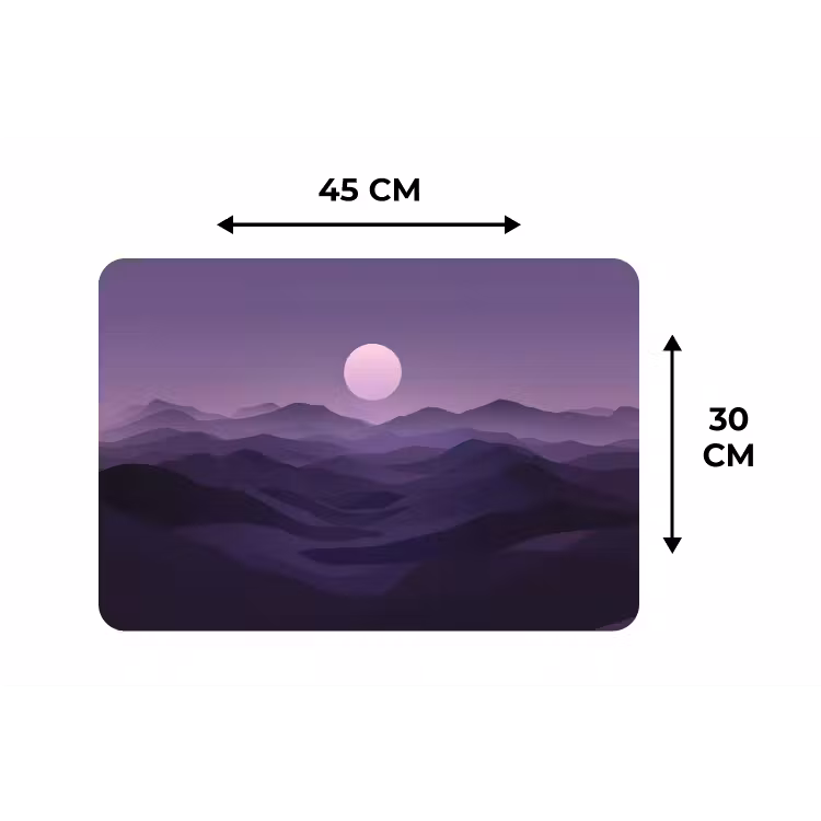 Heuvels - Paars - Mist - Zon Placemat vinyl groot -specs