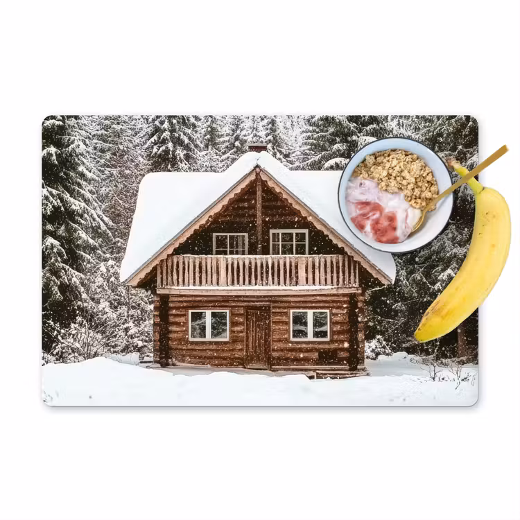 Huis - Bos - Winter - Natuur - Sneeuw Placemat vinyl groot -zzzproduct_Kitchenyeah-website