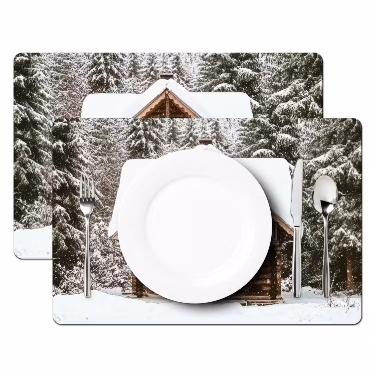Huis - Bos - Winter - Natuur - Sneeuw Placemat vinyl groot -zzsfeer2_Kitchenyeah-website