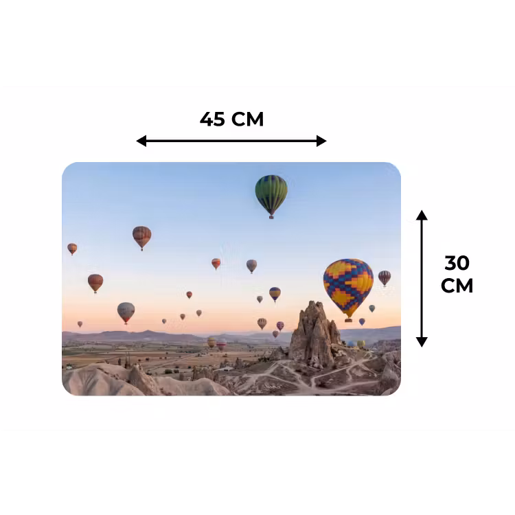 Luchtballonnen - Rotsen - Zonsopgang Placemat vinyl groot -specs