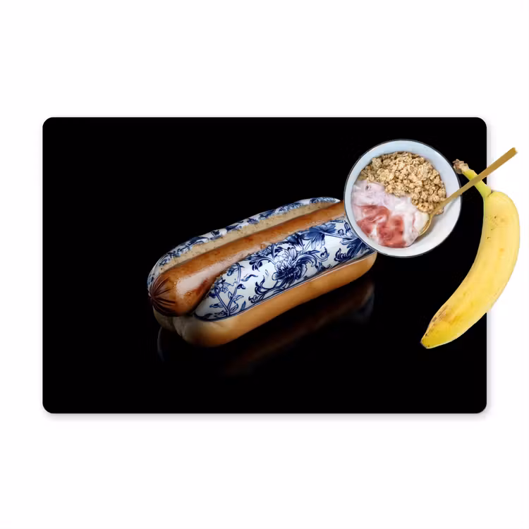 Hotdog - Porselein - Delfts blauw - Eten Placemat vinyl groot -zzzproduct_Kitchenyeah-website