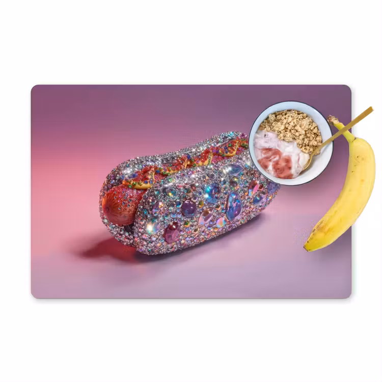 Hotdog - Steentjes - Glitters - Paars Placemat vinyl groot -zzzproduct_Kitchenyeah-website