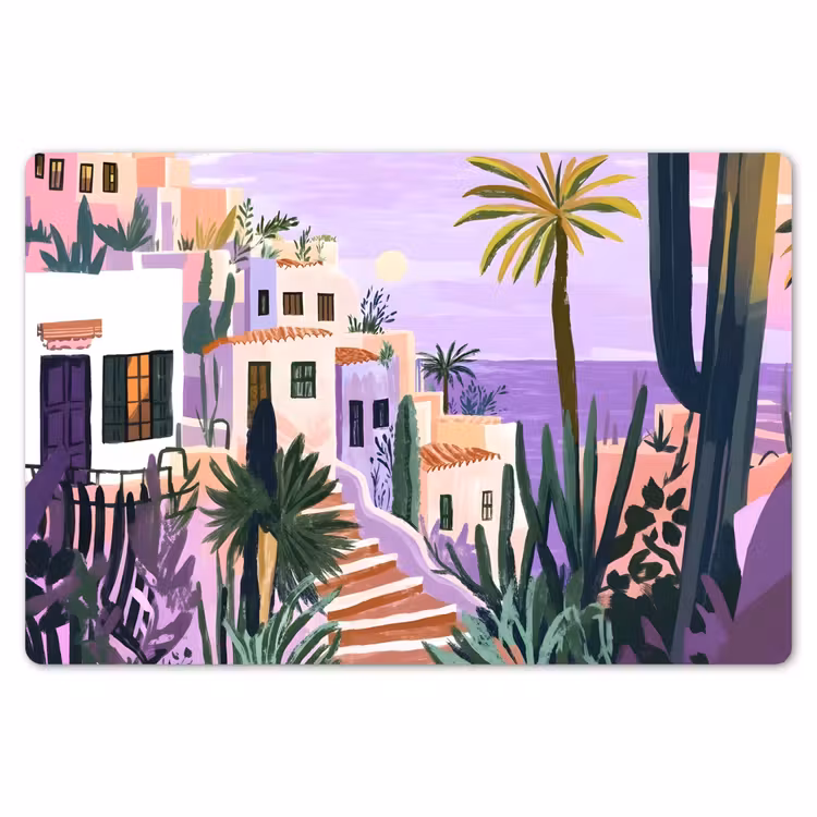 Huizen - Minimalistisch - Palmbomen - Kust Placemat vinyl groot -zzsfeer1_Kitchenyeah-website