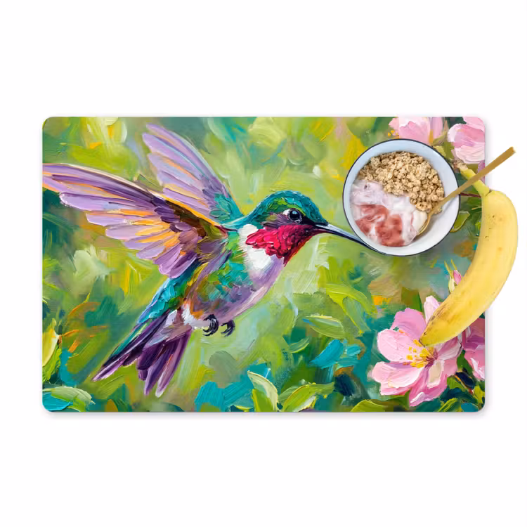 Kolibrie - Bloemen - Natuur - Kleurrijk Placemat vinyl groot -zzzproduct_Kitchenyeah-website