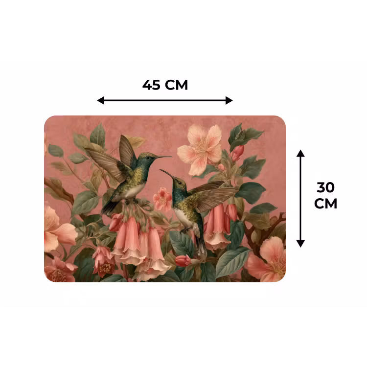 Kolibries - Bloemen - Groen - Roze Placemat vinyl groot -specs