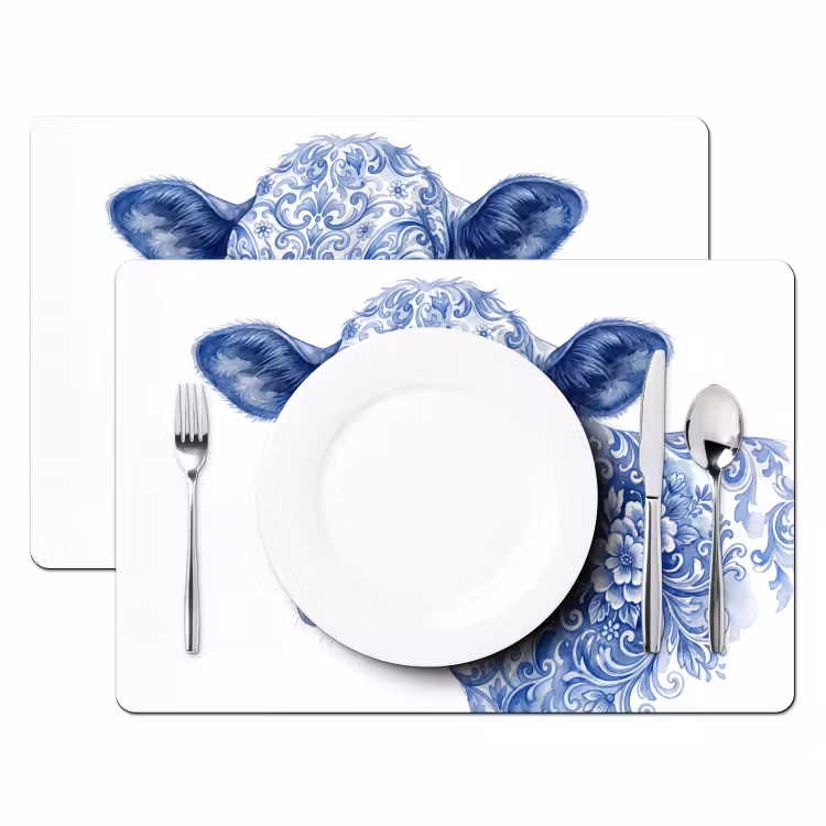 Illustratie - Koe - Blauw Placemat vinyl groot -zzsfeer2_Kitchenyeah-website