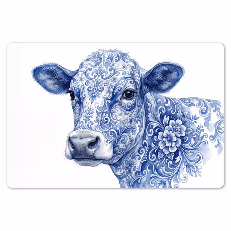 Illustratie - Koe - Blauw Placemat vinyl groot -zzsfeer1_Kitchenyeah-website