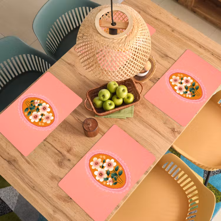 Illustratie - Bloemen - Rand - Roze Placemat vinyl groot -zzsfeer5_Kitchenyeah-website