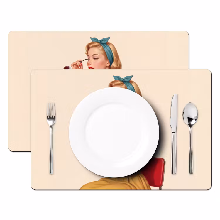 Illustratie - Mascara - Vrouw - Geel Placemat vinyl groot -zzsfeer2_Kitchenyeah-website