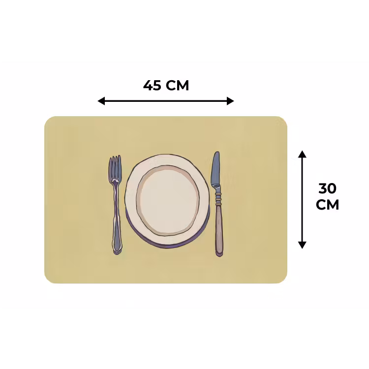 Illustratie - Bord - Bestek - Beige Placemat vinyl groot -specs