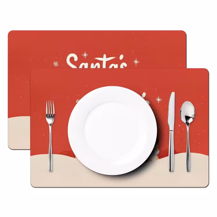 Illustratie - Kerstman - Rendieren - Rood Placemat vinyl groot -zzsfeer2_Kitchenyeah-website
