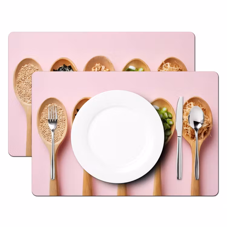 Ingrediënten - Lepels - Hout - Roze Placemat vinyl groot -zzsfeer2_Kitchenyeah-website