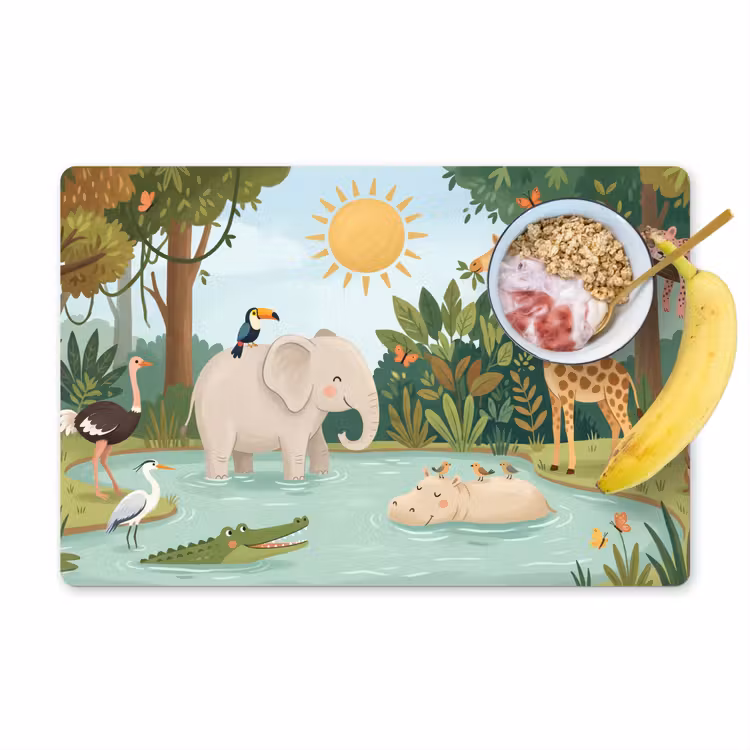 Jungle - Oase - Dieren - Kleurrijk Placemat vinyl groot -zzzproduct_Kitchenyeah-website