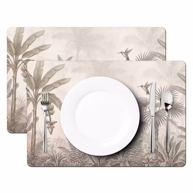 Jungle - Banenboom - Kolibrie - Beige Placemat vinyl groot -zzsfeer2_Kitchenyeah-website
