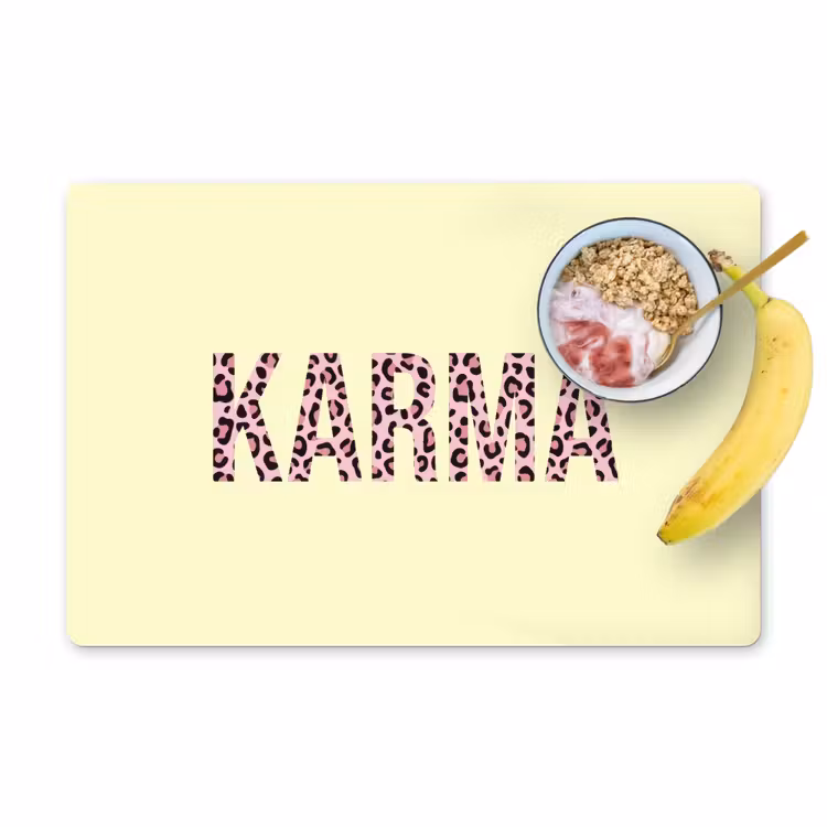 Karma - Luipaardprint - Geel Placemat vinyl groot -zzzproduct_Kitchenyeah-website
