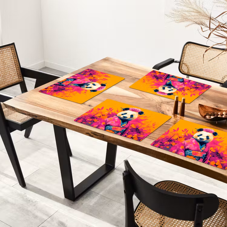 Kimono - Roze - Panda - Bloemenkroon Placemat vinyl groot -zzsfeer4_Kitchenyeah-website