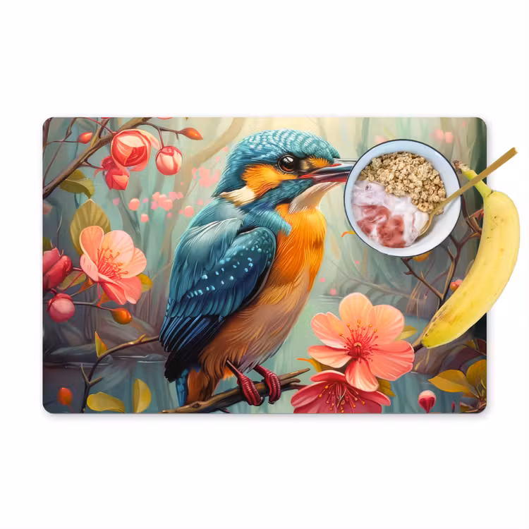 IJsvogel - Bloesem - Natuur - Vogels - Bloemen Placemat vinyl groot -zzzproduct_Kitchenyeah-website