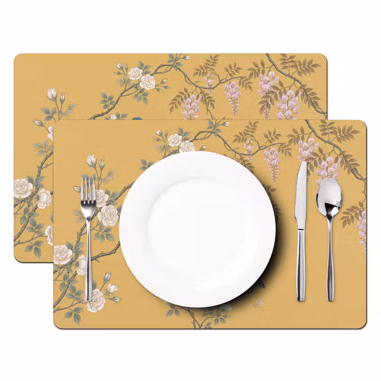 IJsvogels - Bloesem - Geel Placemat vinyl groot -zzsfeer2_Kitchenyeah-website