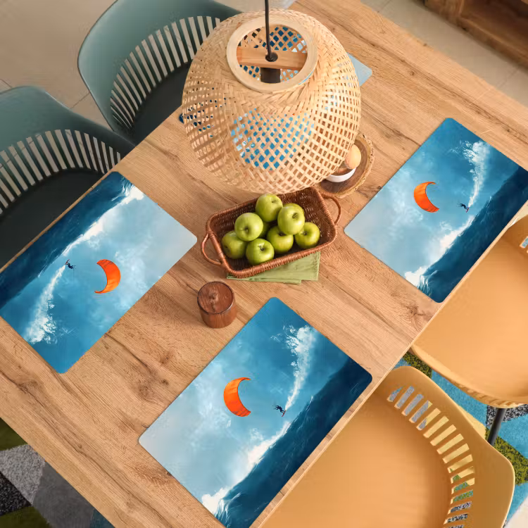 Kitesurfer - Oranje - Zee - Lucht Placemat vinyl groot -zzsfeer5_Kitchenyeah-website
