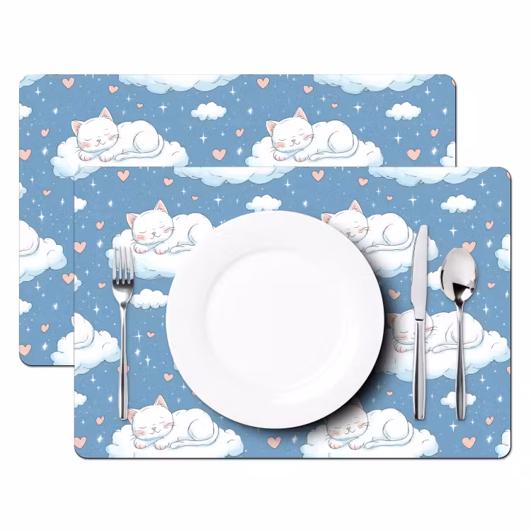 Kitten - Wolken - Blauw Placemat vinyl groot 368 -zzsfeer2_Kitchenyeah-website