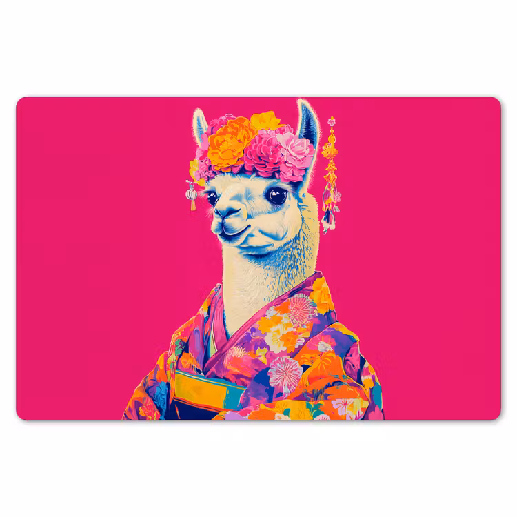 Lama - Kimono - Bloemenkrans - Felroze Placemat vinyl groot -zzsfeer1_Kitchenyeah-website
