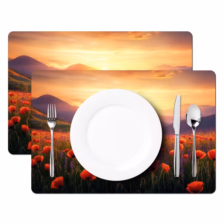 Landschap - Zonsondergang - Bloemenveld Placemat vinyl groot -zzsfeer2_Kitchenyeah-website
