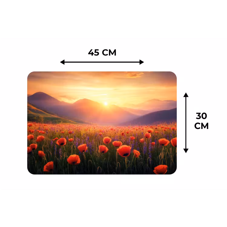 Landschap - Zonsondergang - Bloemenveld Placemat vinyl groot -specs