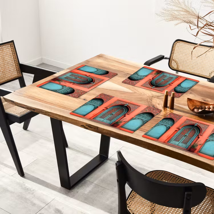 Lantaarn - Deur - Turquoise Placemat vinyl groot -zzsfeer4_Kitchenyeah-website