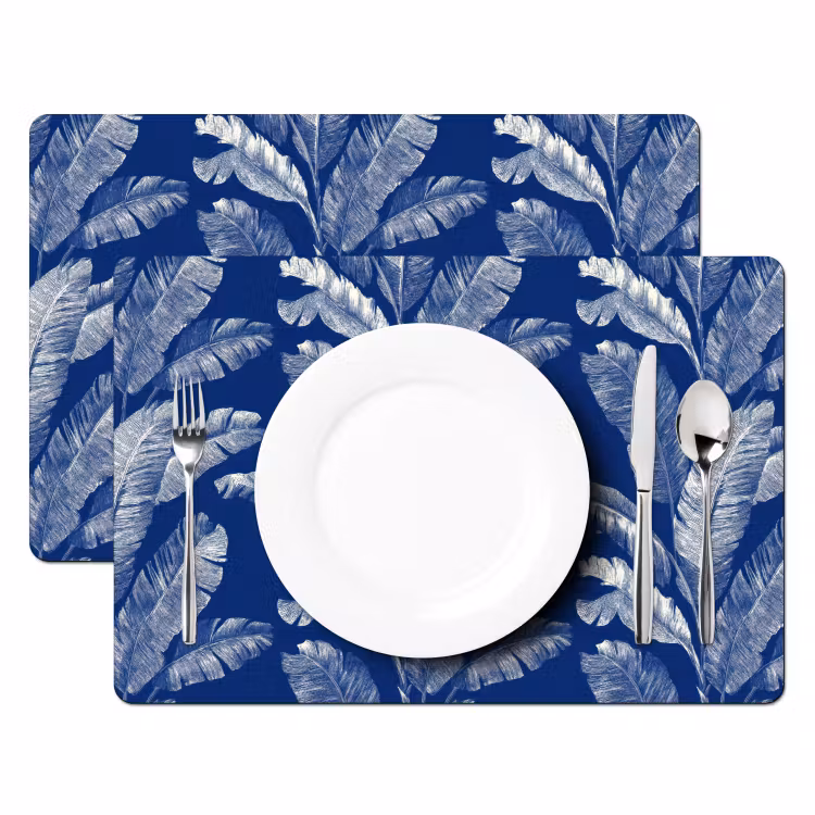 Blad - Palm - Blauw Placemat vinyl groot 368 -zzsfeer2_Kitchenyeah-website