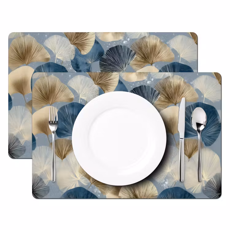 Bladeren - Abstract - Goud - Blauw Placemat vinyl groot -zzsfeer2_Kitchenyeah-website