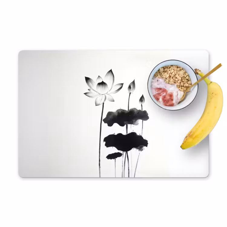 Bladeren - Zwart - Lotusbloem - Minimalitisch Placemat vinyl groot -zzzproduct_Kitchenyeah-website