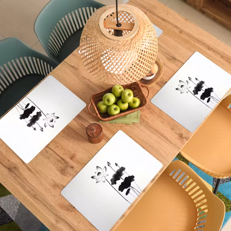 Bladeren - Zwart - Lotusbloem - Minimalitisch Placemat vinyl groot -zzsfeer5_Kitchenyeah-website