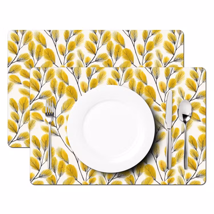 Bladeren - Botanisch - Elegant - Geel - Zwart Placemat vinyl groot 368 -zzsfeer2_Kitchenyeah-website