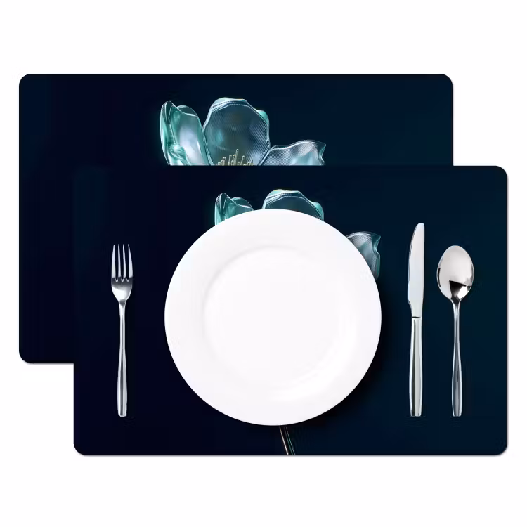 Bladeren - Bloem - Glazen - Donkerblauw Placemat vinyl groot -zzsfeer2_Kitchenyeah-website