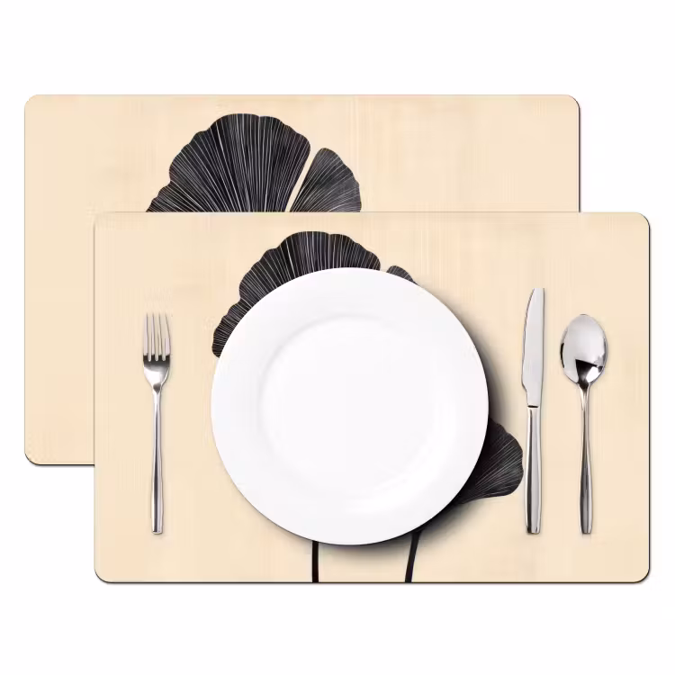 Bladeren - Minimalistisch - Zwart Placemat vinyl groot -zzsfeer2_Kitchenyeah-website