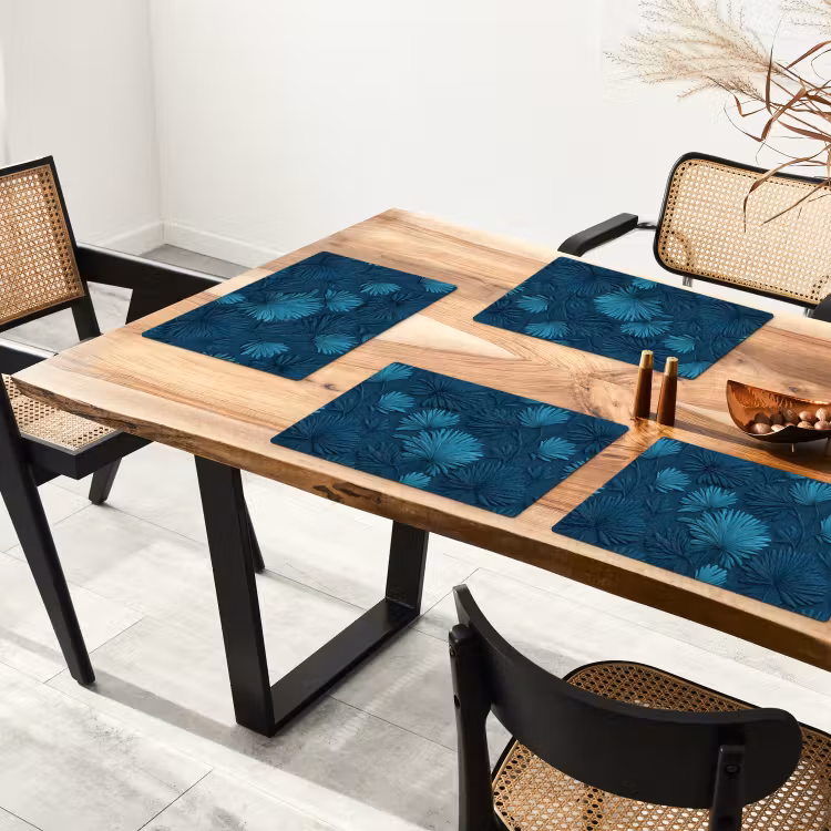 Bladeren - Reliëf - Patroon - Oceaanblauw - Modern Placemat vinyl groot 368 -zzsfeer4_Kitchenyeah-website