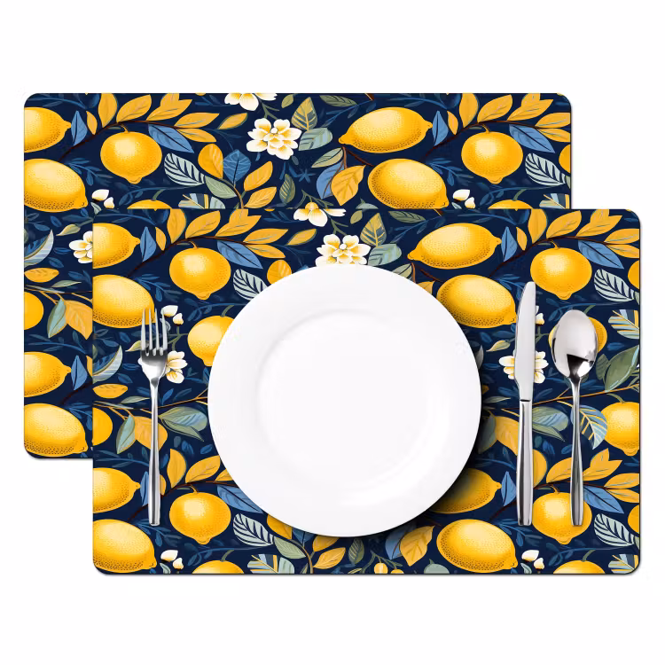 Citroenen - Bloemen - Bladeren - Blauw Placemat vinyl groot 368 -zzsfeer2_Kitchenyeah-website