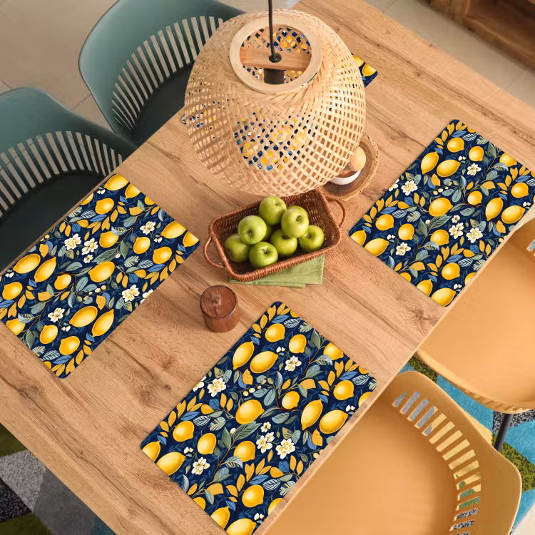 Citroenen - Bloemen - Bladeren - Blauw Placemat vinyl groot 368 -zzsfeer5_Kitchenyeah-website