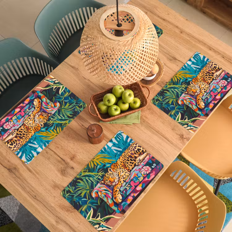 Luipaard - Kleurrijk - Tropisch Placemat vinyl groot -zzsfeer5_Kitchenyeah-website