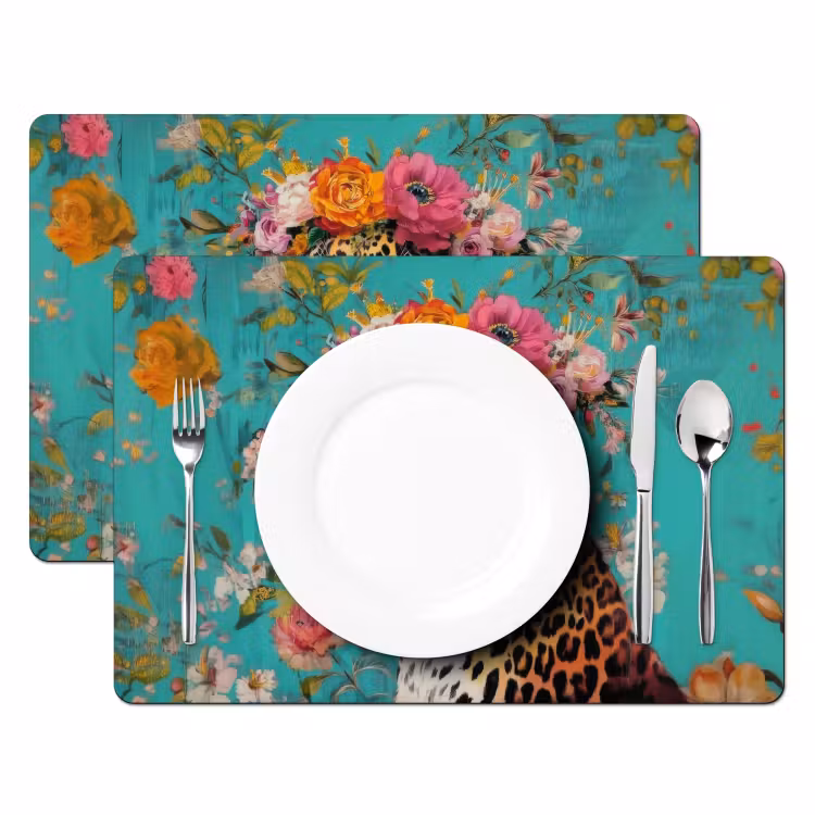 Luipaard - Bloemen - Kroon Placemat vinyl groot -zzsfeer2_Kitchenyeah-website