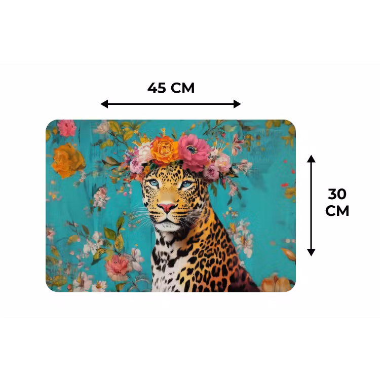 Luipaard - Bloemen - Kroon Placemat vinyl groot -specs