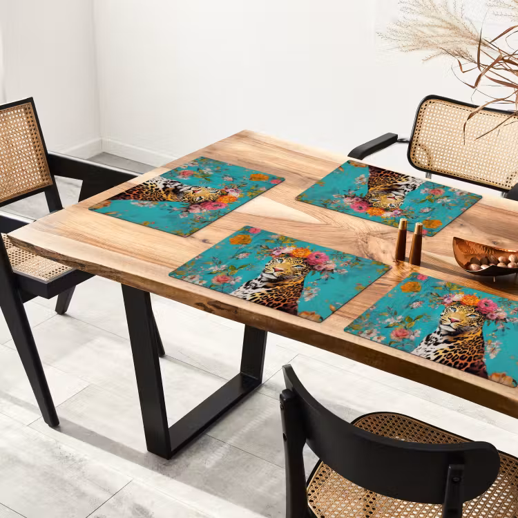 Luipaard - Bloemen - Kroon Placemat vinyl groot -zzsfeer4_Kitchenyeah-website