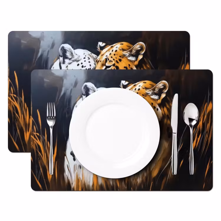 Luipaard - Oranje - Wit - Gras Placemat vinyl groot -zzsfeer2_Kitchenyeah-website