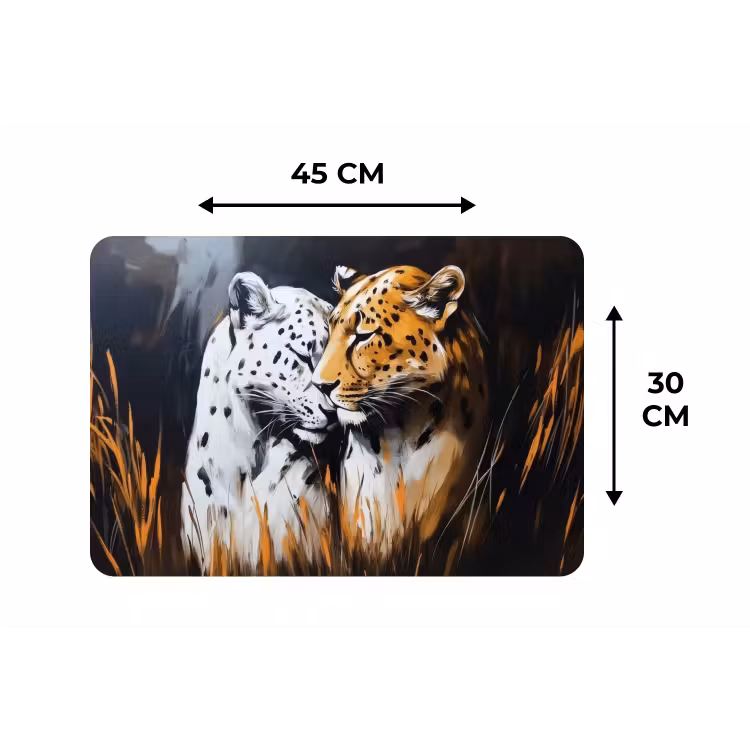 Luipaard - Oranje - Wit - Gras Placemat vinyl groot -specs