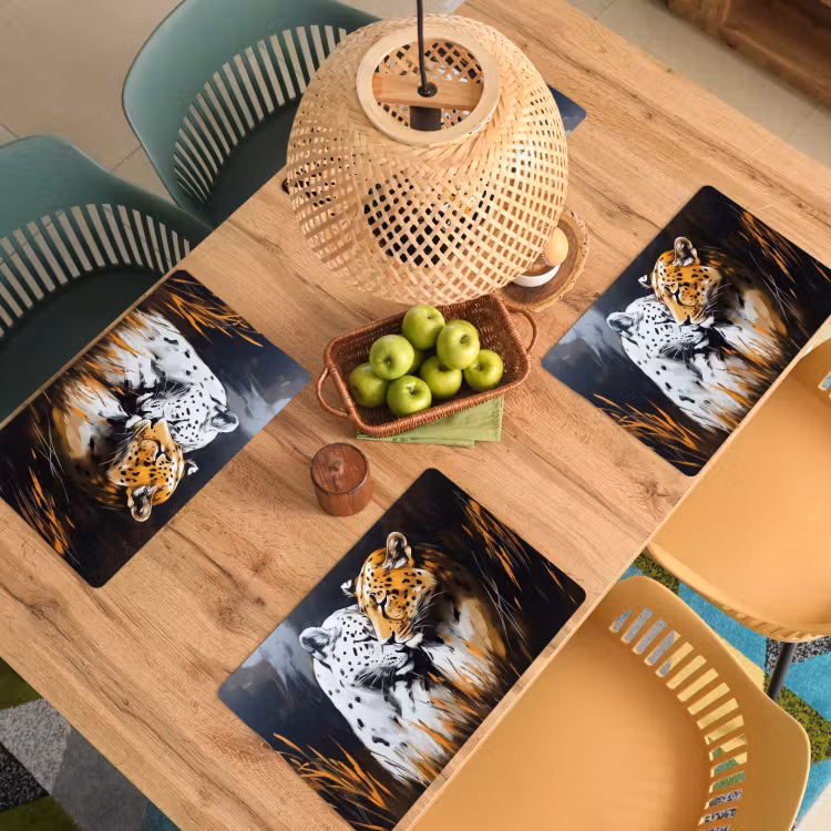 Luipaard - Oranje - Wit - Gras Placemat vinyl groot -zzsfeer5_Kitchenyeah-website
