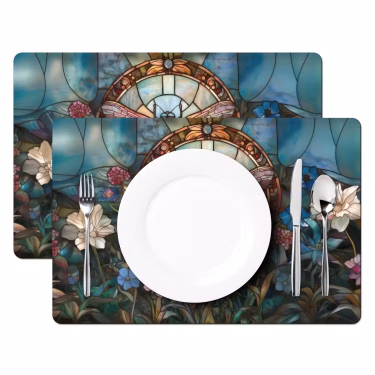 Libelle - Mozaïek - Bloemen - Kleurrijk Placemat vinyl groot -zzsfeer2_Kitchenyeah-website