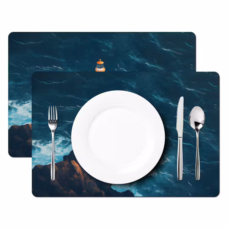 Vuurtoren - Rots - Zee - Golven Placemat vinyl groot -zzsfeer2_Kitchenyeah-website